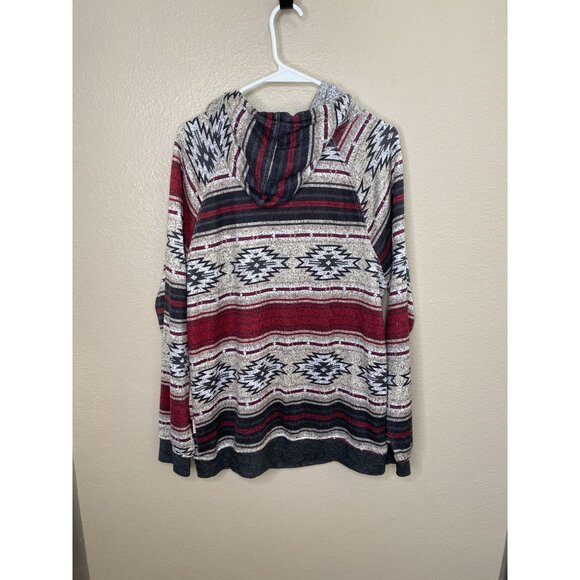 Brooklyn Cloth Mens Aztec Striped Pullover Hoodie M Red Gray Polyester Pocket - Picture 3 of 7